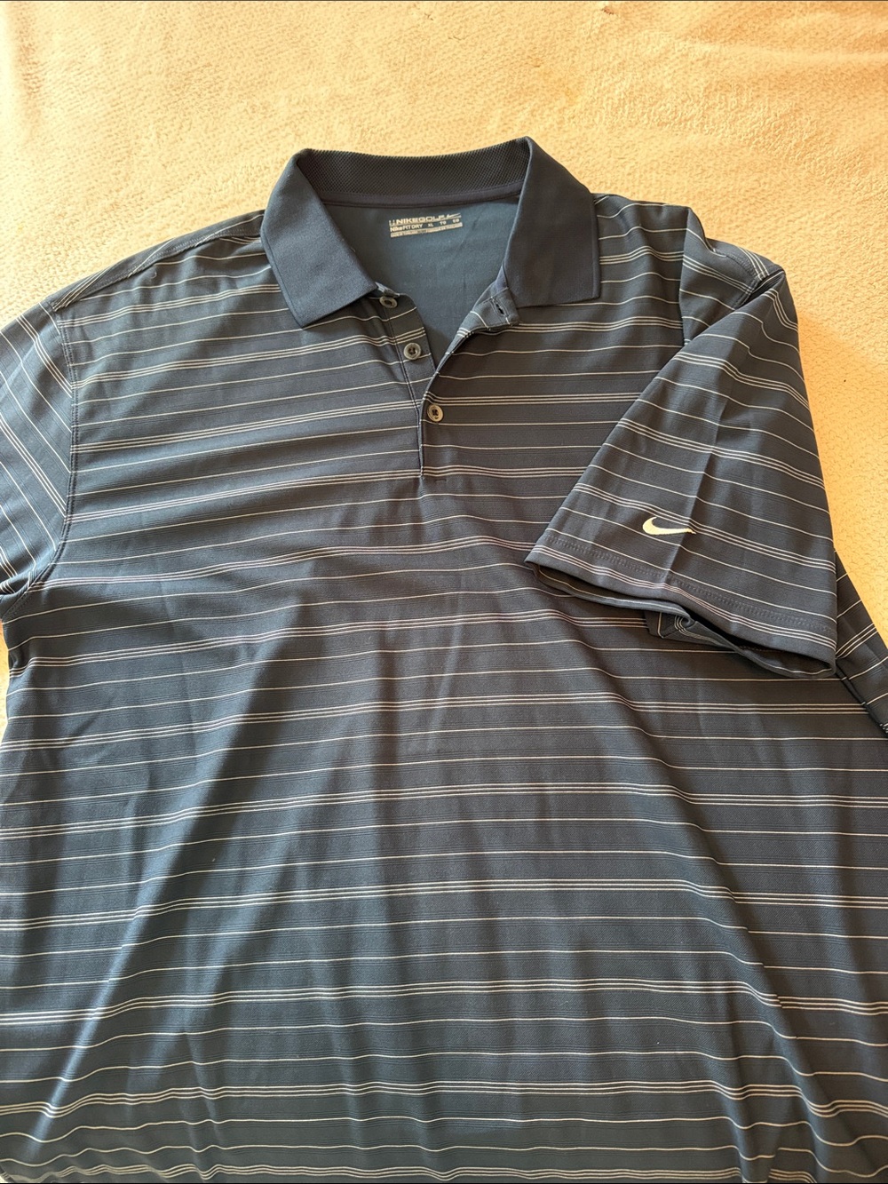 Nike Men's Navy and White Striped Polo